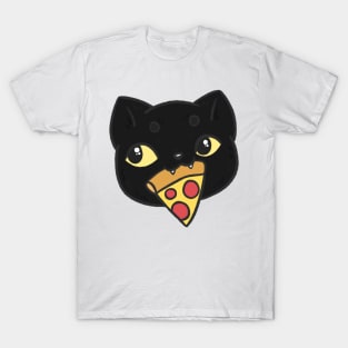 Black cat with pizza T-Shirt